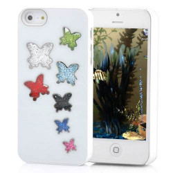 Coque PAPILLONS diamants blanche pour iPhone 5