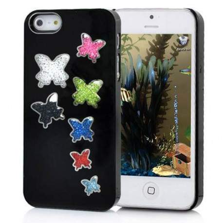 Coque PAPILLONS diamants noire pour iPhone 5