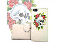 Etui cuir portefeuille SKULL FUN 3 pour iPhone 5