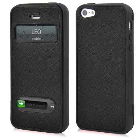 Etui cuir SMART FENETRE noir pour iPhone 5