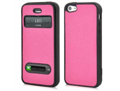 Etui cuir SMART FENETRE rose pour iPhone 5