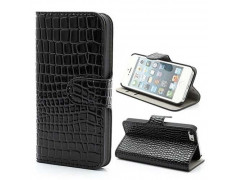 Etui cuir portefeuille CROCO noir pour iPhone 5 et 5S