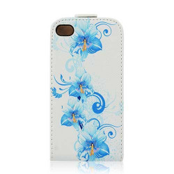 Etui cuir FLEUR BLEUE pour iPhone 4 et 4S