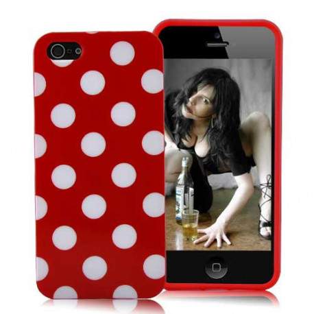 Coque rouge a POIS blancs pour iPhone 5 et 5S