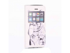 Etui cuir FENETRE CAT pour iPhone 5 et 5S