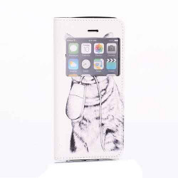 Etui cuir FENETRE CAT pour iPhone 5 et 5S