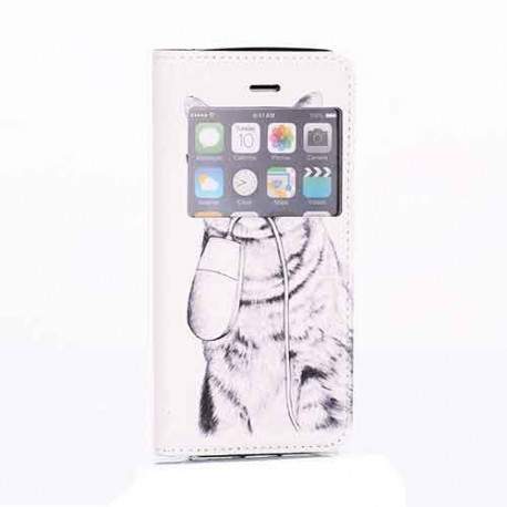 Etui cuir FENETRE CAT pour iPhone 5 et 5S