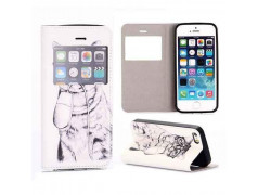 Etui cuir FENETRE CAT pour iPhone 5 et 5S