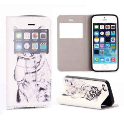 Etui cuir FENETRE CAT pour iPhone 5 et 5S