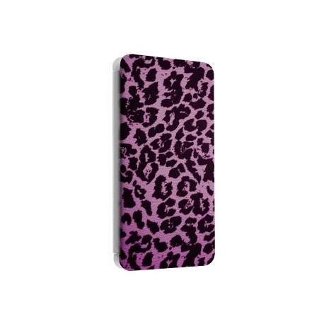 Etui portefeuille cuir LEOPARD MAUVE Samsung Galaxy S2, S6, S6 Edge, S6 Edge + et Alpha