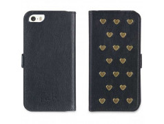 Etui cuir portefeuille noir CLOUS FAB pour iPhone 5 et 5S