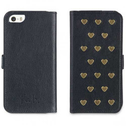 Etui cuir portefeuille noir CLOUS FAB pour iPhone 5 et 5S