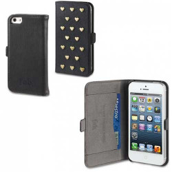 Etui cuir portefeuille noir CLOUS FAB pour iPhone 5 et 5S