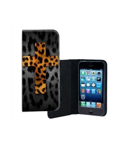 ETUI CUIR CROIX LEOPARD POUR IPHONE 6/6S