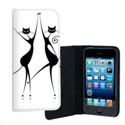 ETUI CUIR DANCING CAT POUR IPHONE 5/5S