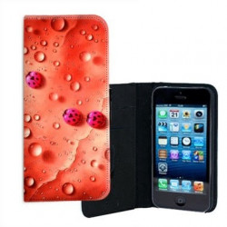 ETUI CUIR COCCINELLE ROSE POUR IPHONE 5/5S