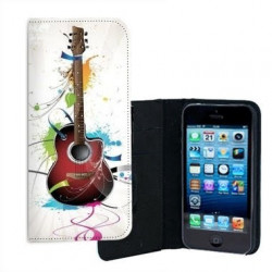 ETUI CUIR GUITARE FLEURS POUR IPHONE 5/5S