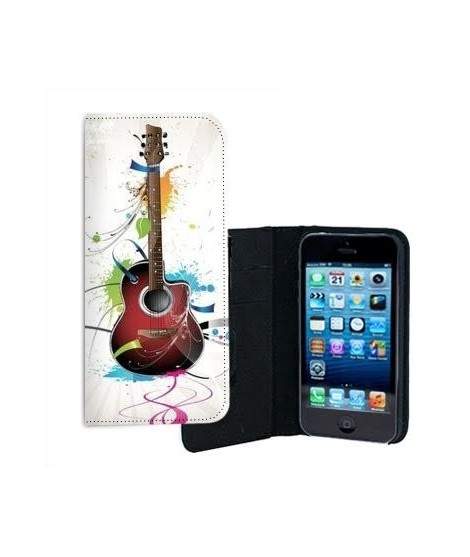 ETUI CUIR GUITARE FLEURS POUR IPHONE 5/5S