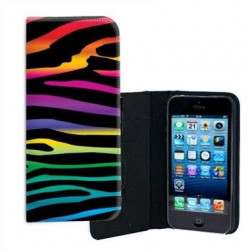 ETUI CUIR ARC EN CIEL ZEBRE POUR IPHONE 5/5S