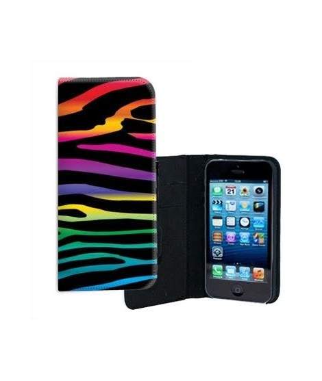 ETUI CUIR ARC EN CIEL ZEBRE POUR IPHONE 5/5S