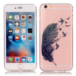 Coque souple transparente PLUME NOIRE pour iPhone 6 et iPhone 6S