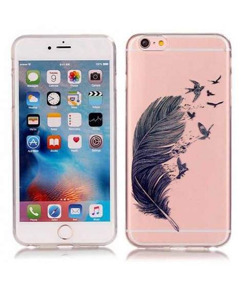 Coque souple transparente PLUME NOIRE pour iPhone 6 et iPhone 6S