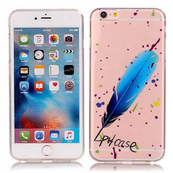 Coque souple transparente PLUME BLEUE pour iPhone 6 et iPhone 6S