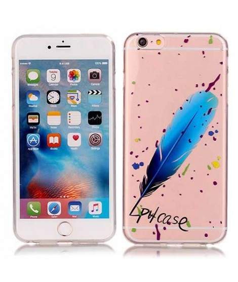 Coque souple transparente PLUME BLEUE pour iPhone 6 et iPhone 6S