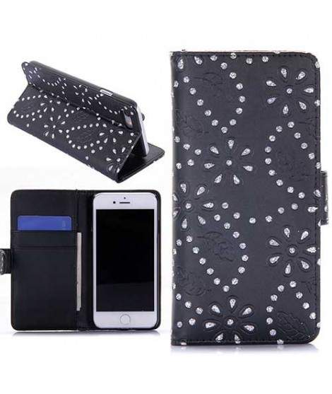 Etui cuir portefeuille STRASS NOIR pour iPhone 7