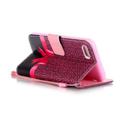 Etui cuir portefeuille NOEUD ROSE pour iPhone 7