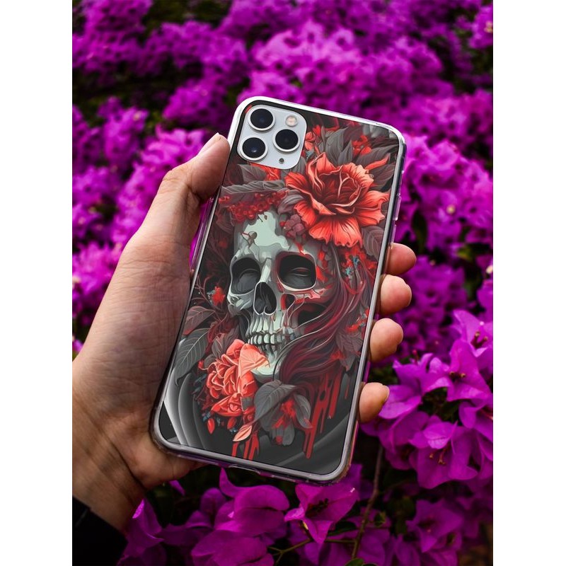 Coque Rose & skull en gel pour iPhone 15 Pro max