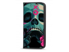 Etui portefeuille pink skull pour iPhone 15