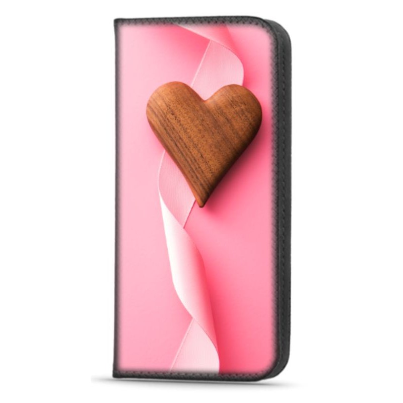 Etui portefeuille coeur rose pour iPhone 15