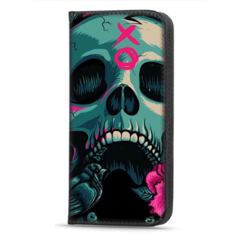 Etui portefeuille pink skull pour iPhone 15 pro